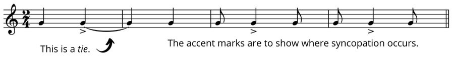 tempo and rhythm: accent mark and tie example