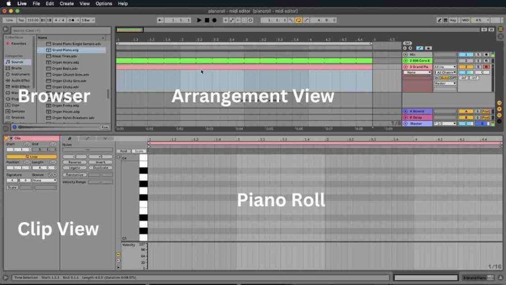 open a piano roll in ableton user interface